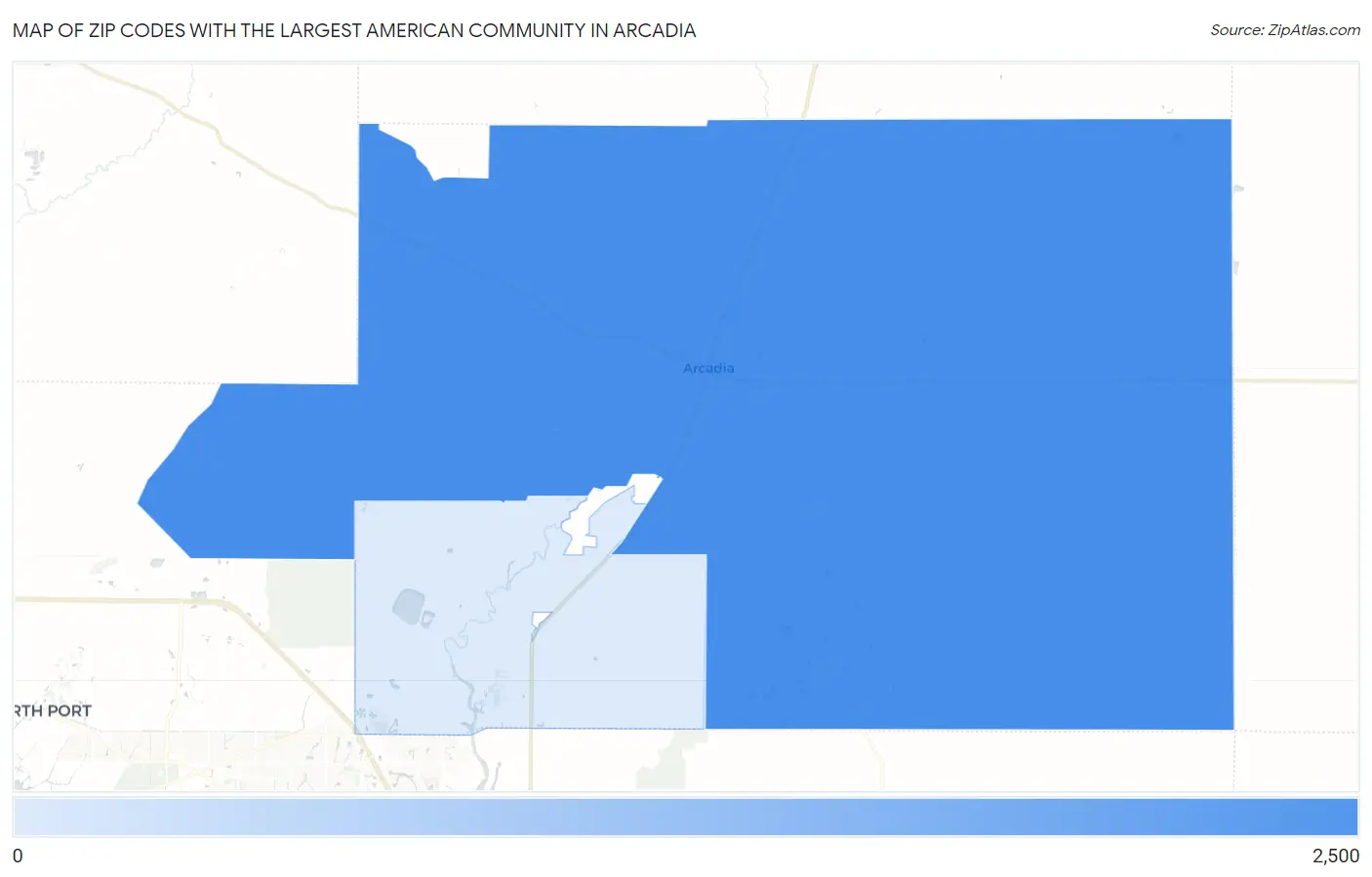 Zip Codes with the Largest American Community in Arcadia Map