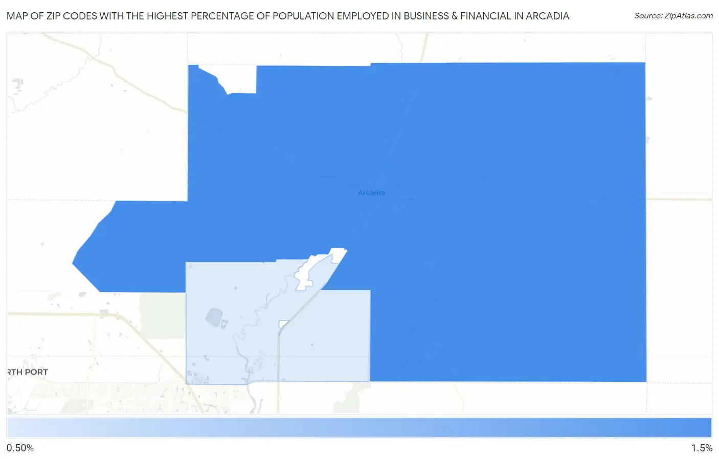 Zip Codes with the Highest Percentage of Population Employed in Business & Financial in Arcadia Map