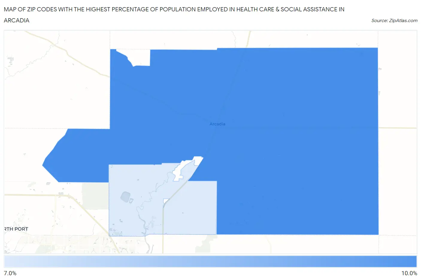Zip Codes with the Highest Percentage of Population Employed in Health Care & Social Assistance in Arcadia Map