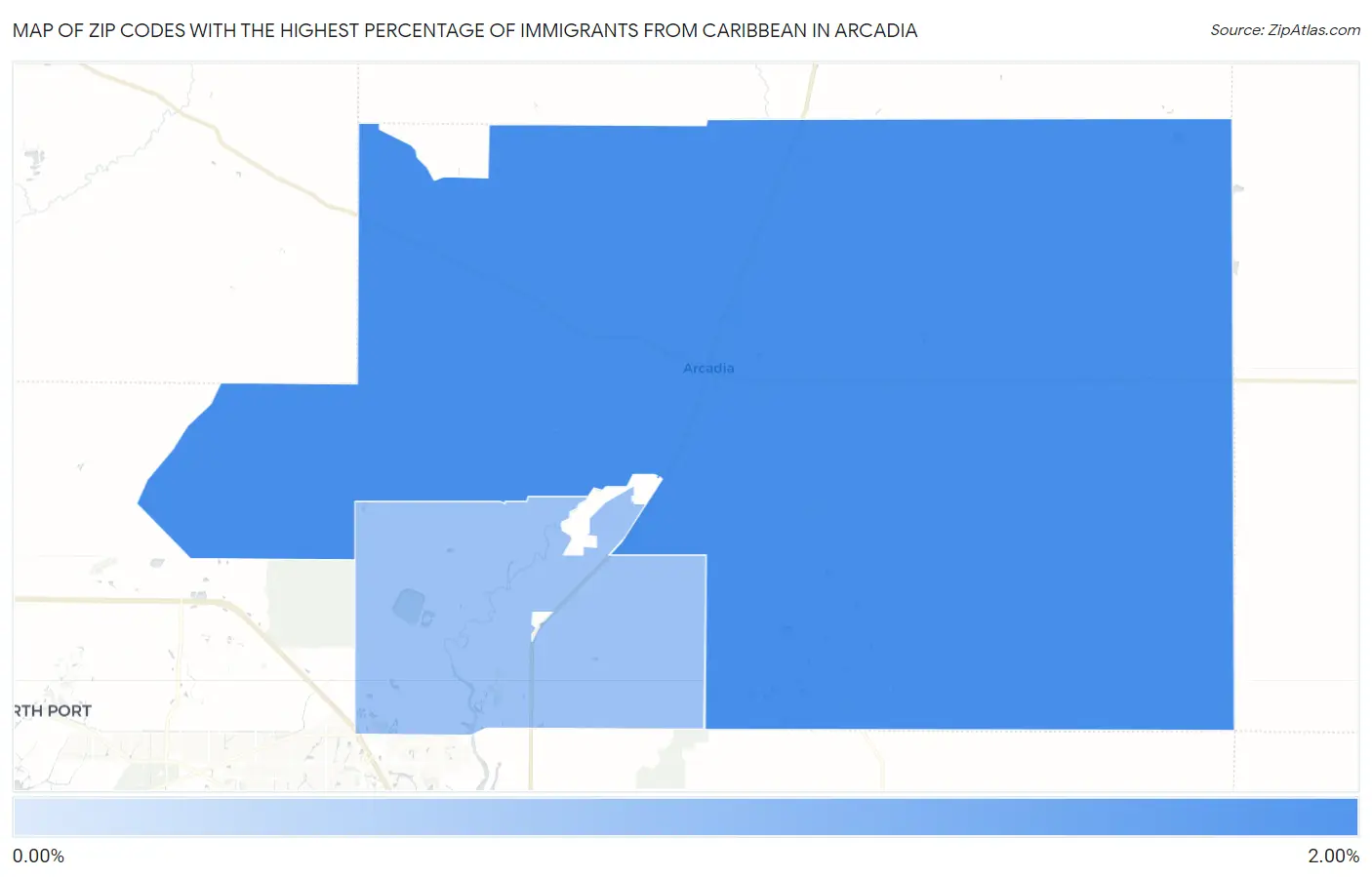 Zip Codes with the Highest Percentage of Immigrants from Caribbean in Arcadia Map