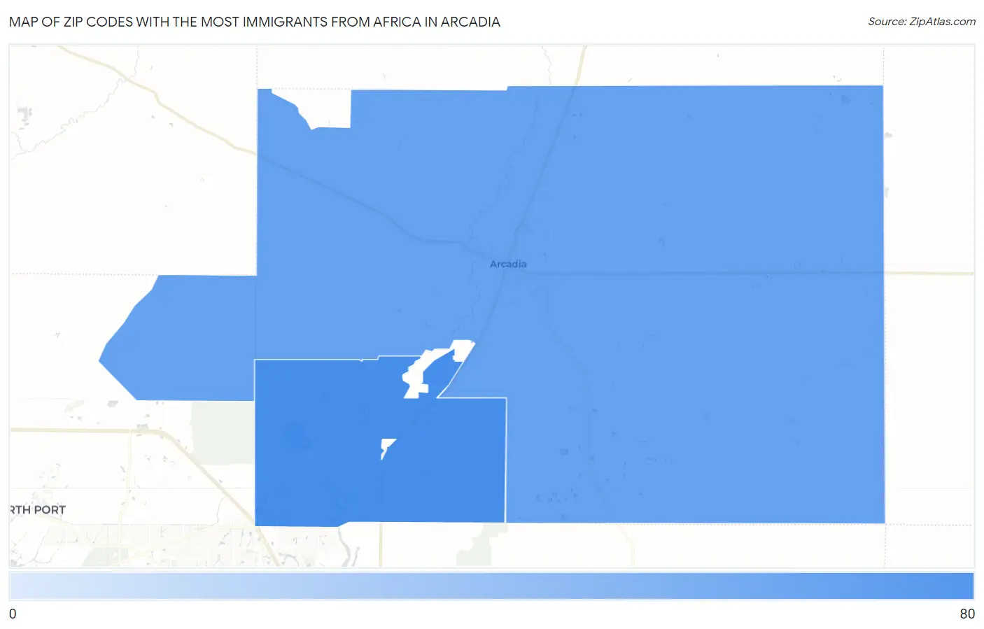 Zip Codes with the Most Immigrants from Africa in Arcadia Map