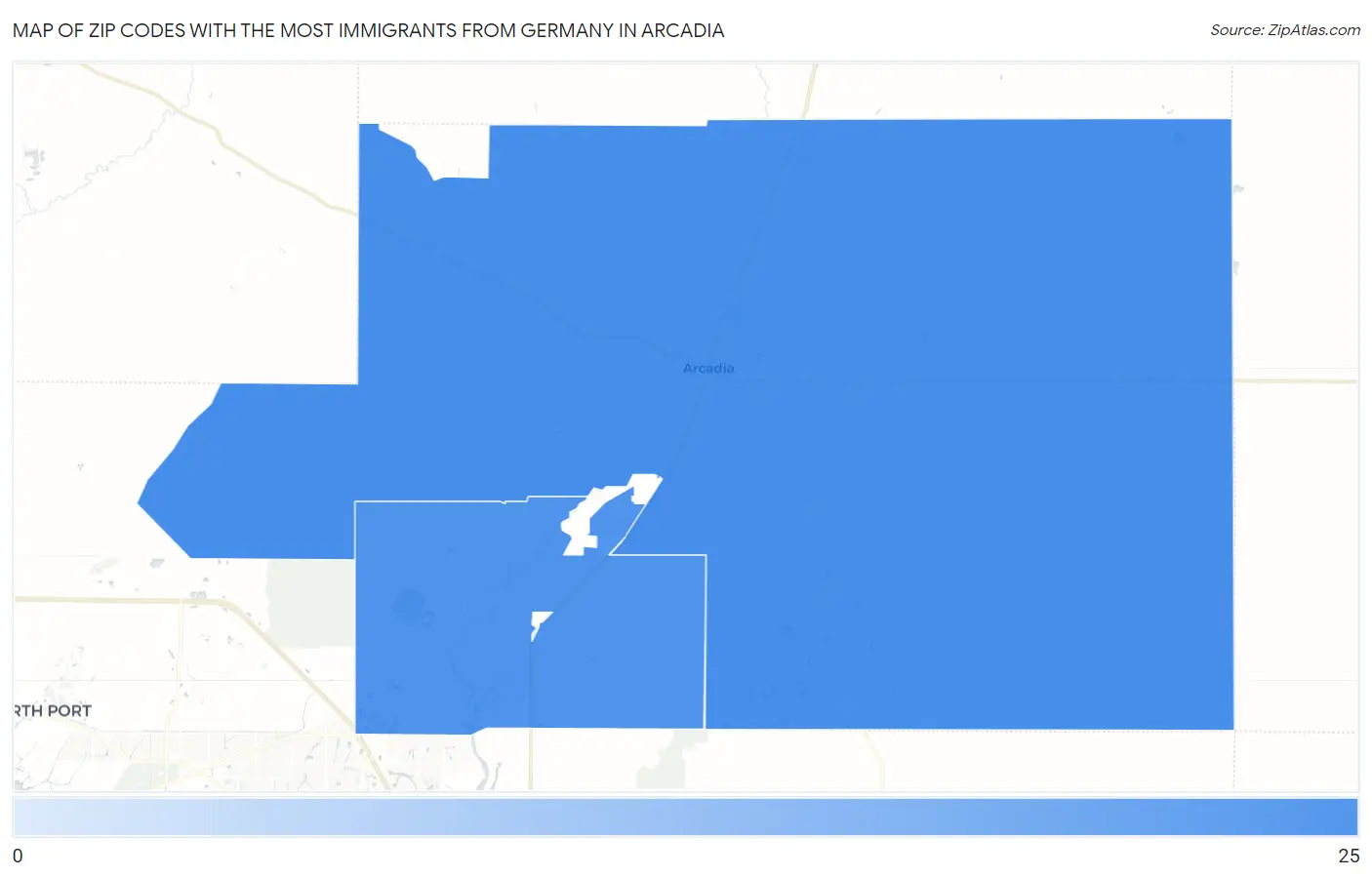 Zip Codes with the Most Immigrants from Germany in Arcadia Map