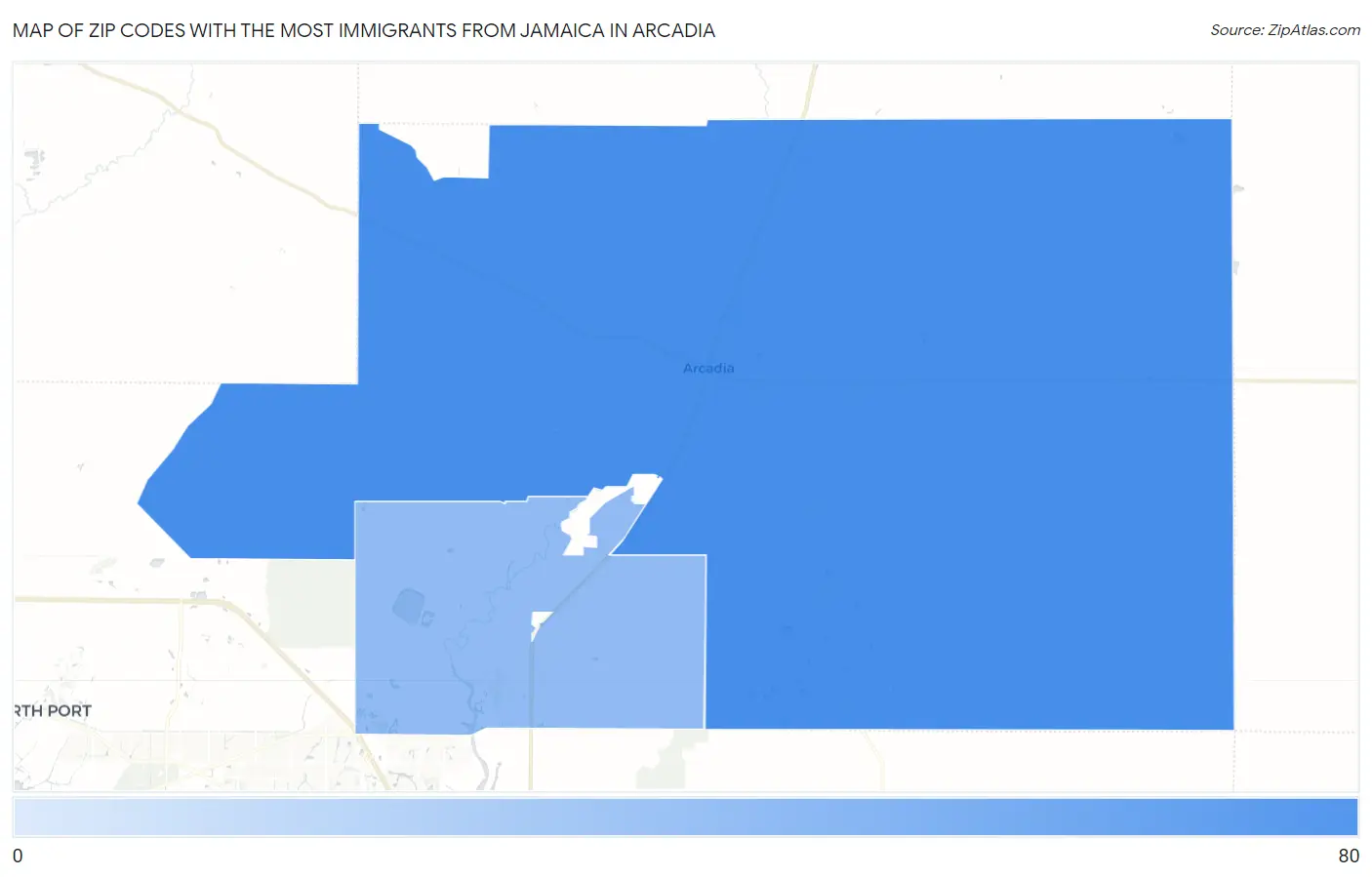 Zip Codes with the Most Immigrants from Jamaica in Arcadia Map