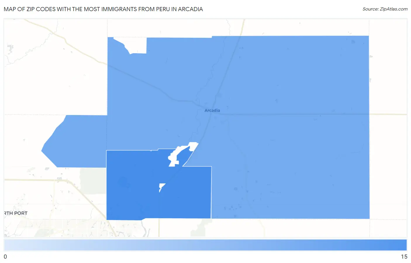 Zip Codes with the Most Immigrants from Peru in Arcadia Map