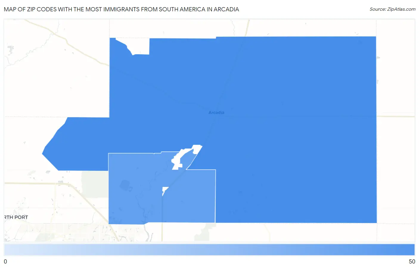 Zip Codes with the Most Immigrants from South America in Arcadia Map