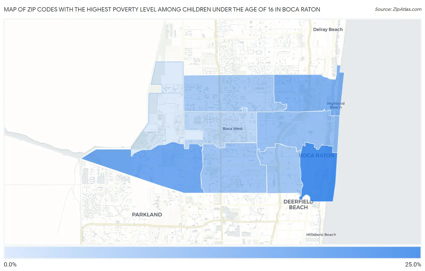 Zip Codes with the Highest Poverty Level Among Children Under the Age of 16 in Boca Raton Map