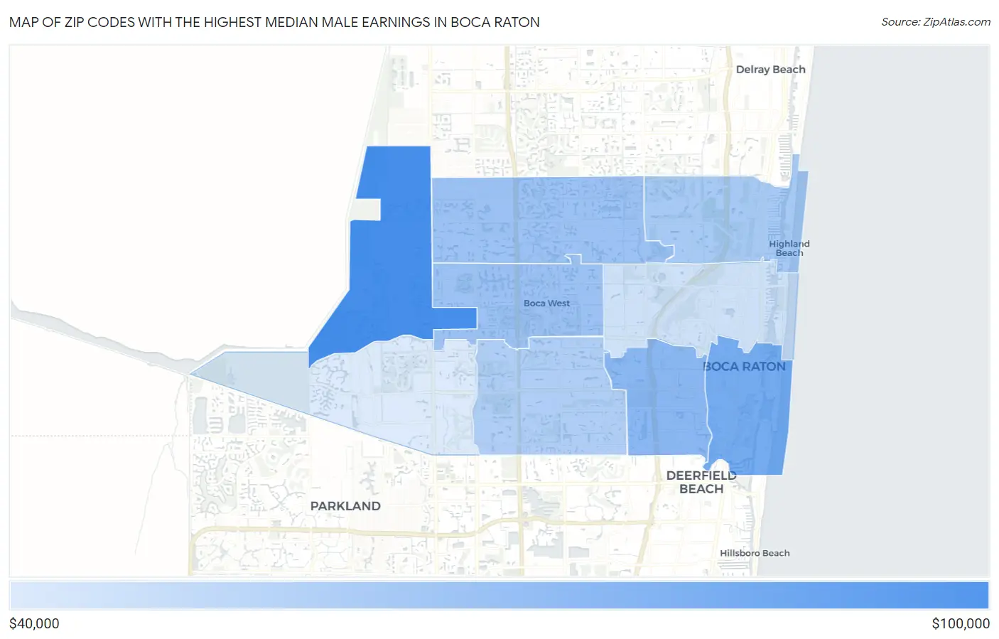 Zip Codes with the Highest Median Male Earnings in Boca Raton Map