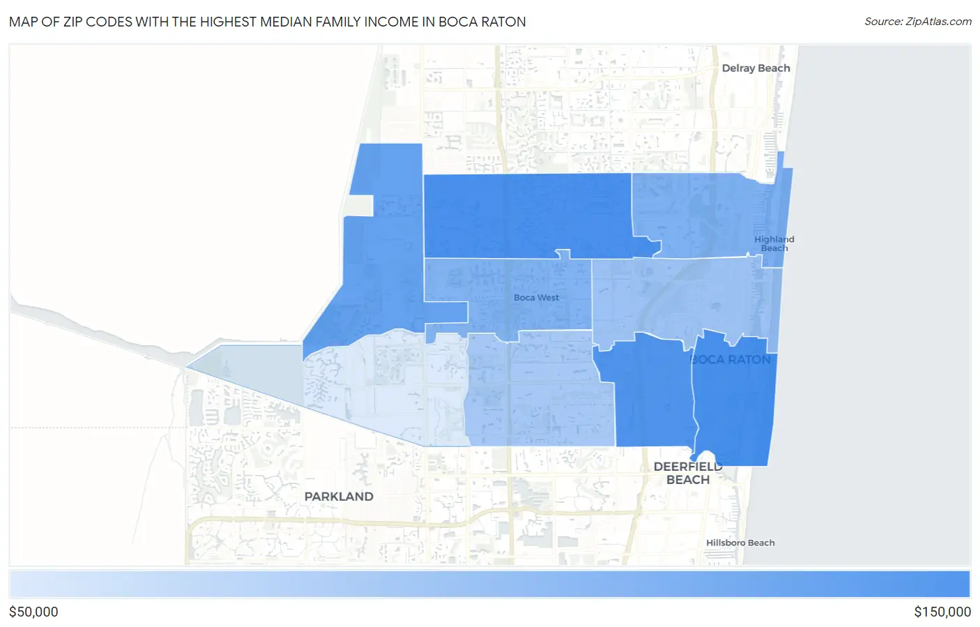 Zip Codes with the Highest Median Family Income in Boca Raton Map