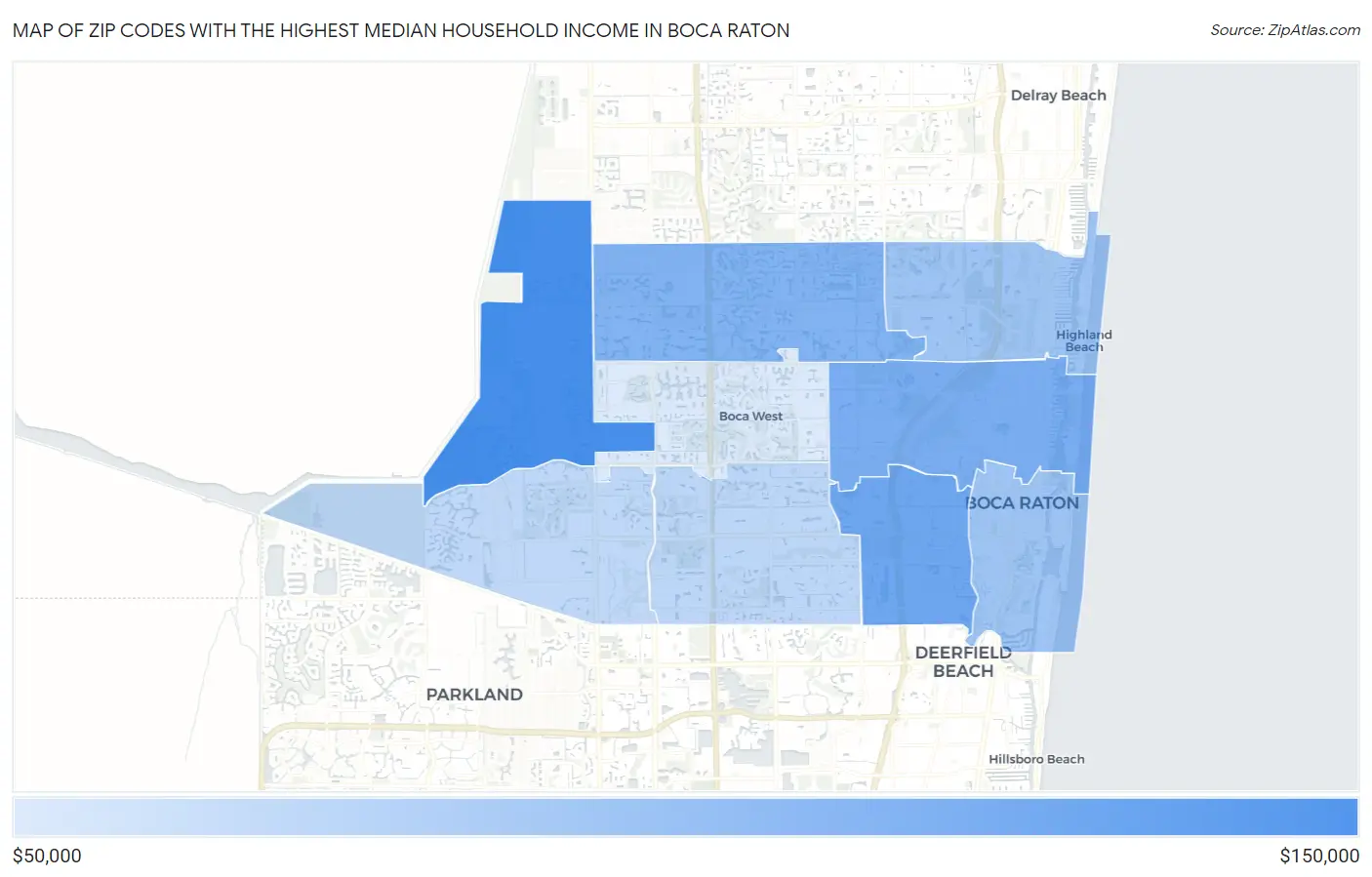 Zip Codes with the Highest Median Household Income in Boca Raton Map