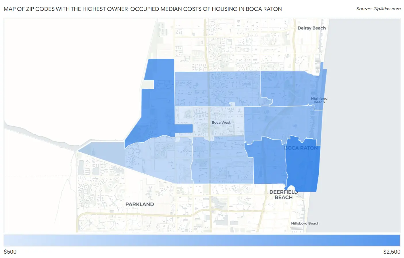 Zip Codes with the Highest Owner-Occupied Median Costs of Housing in Boca Raton Map