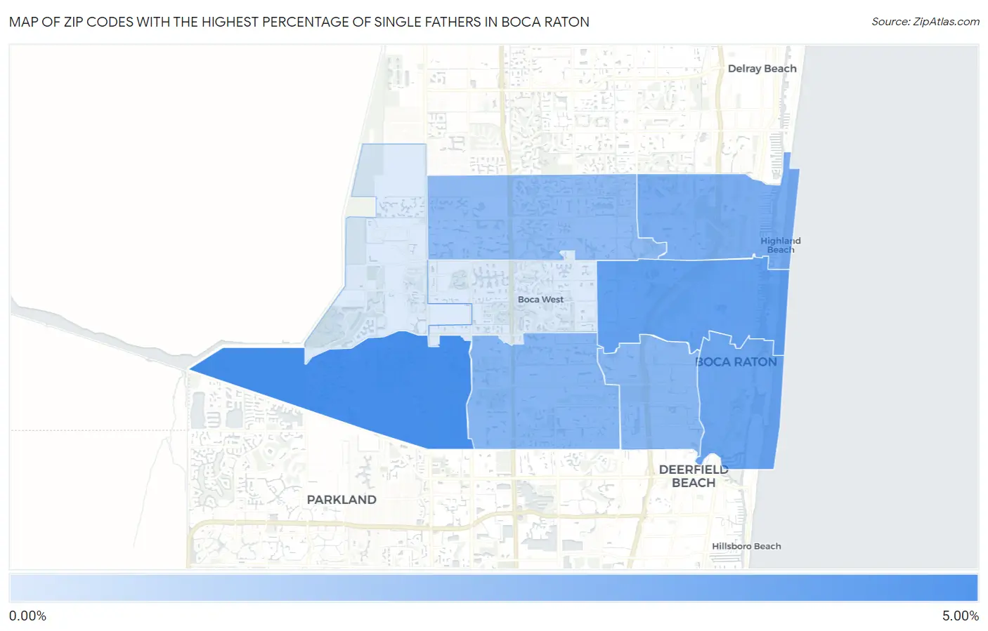 Zip Codes with the Highest Percentage of Single Fathers in Boca Raton Map