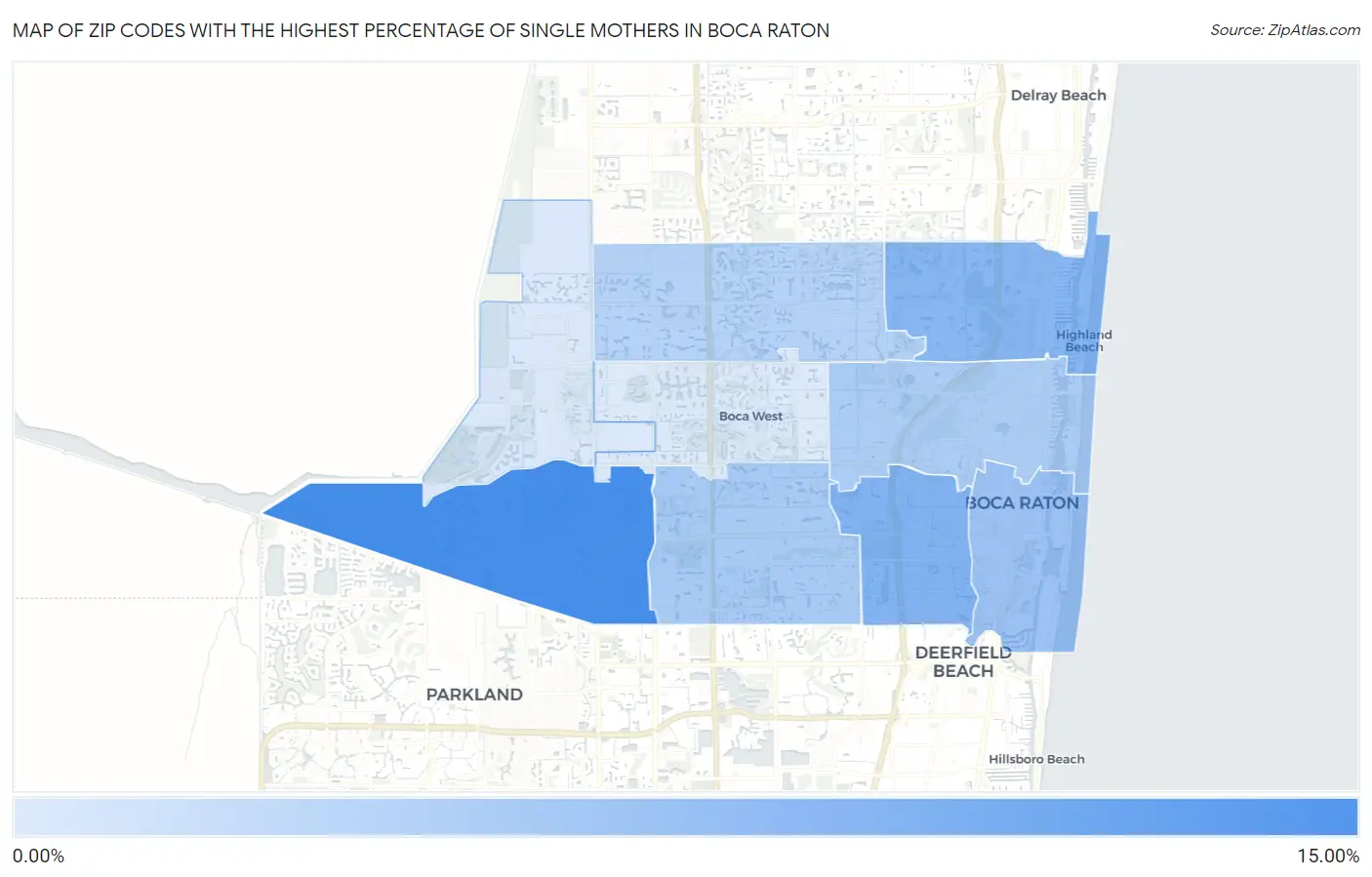 Zip Codes with the Highest Percentage of Single Mothers in Boca Raton Map