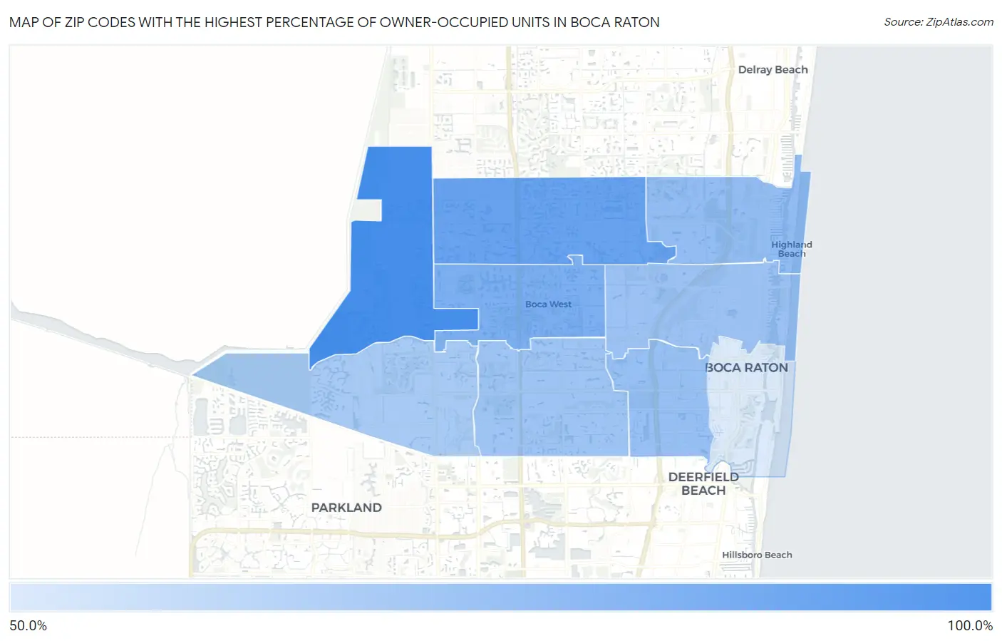 Zip Codes with the Highest Percentage of Owner-Occupied Units in Boca Raton Map