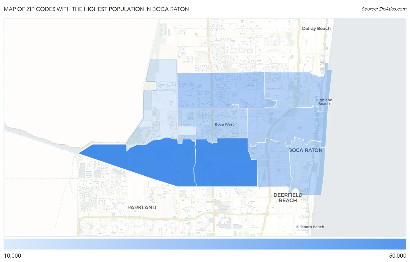 Zip Codes with the Highest Population in Boca Raton Map