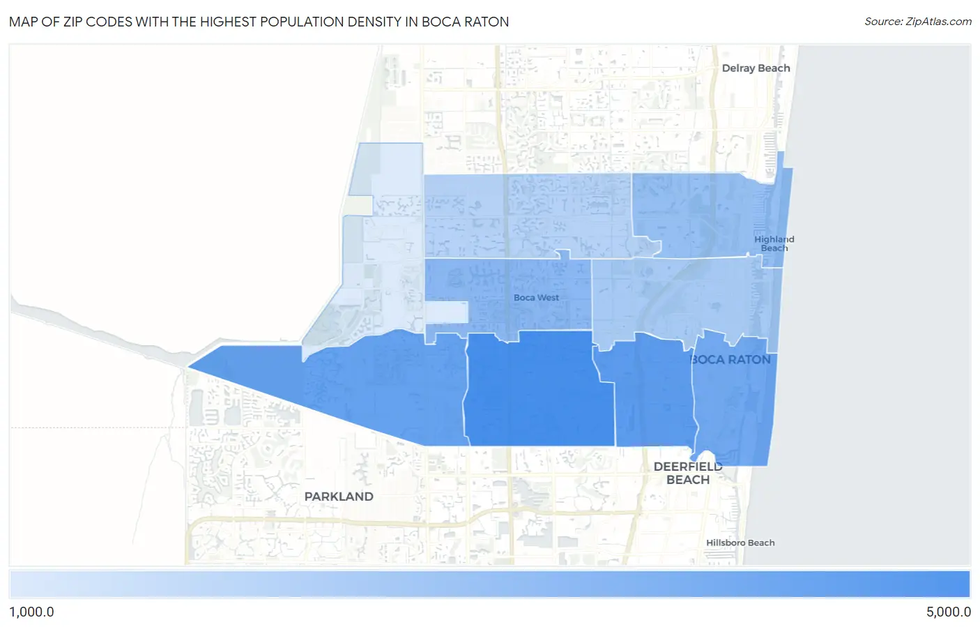 Zip Codes with the Highest Population Density in Boca Raton Map