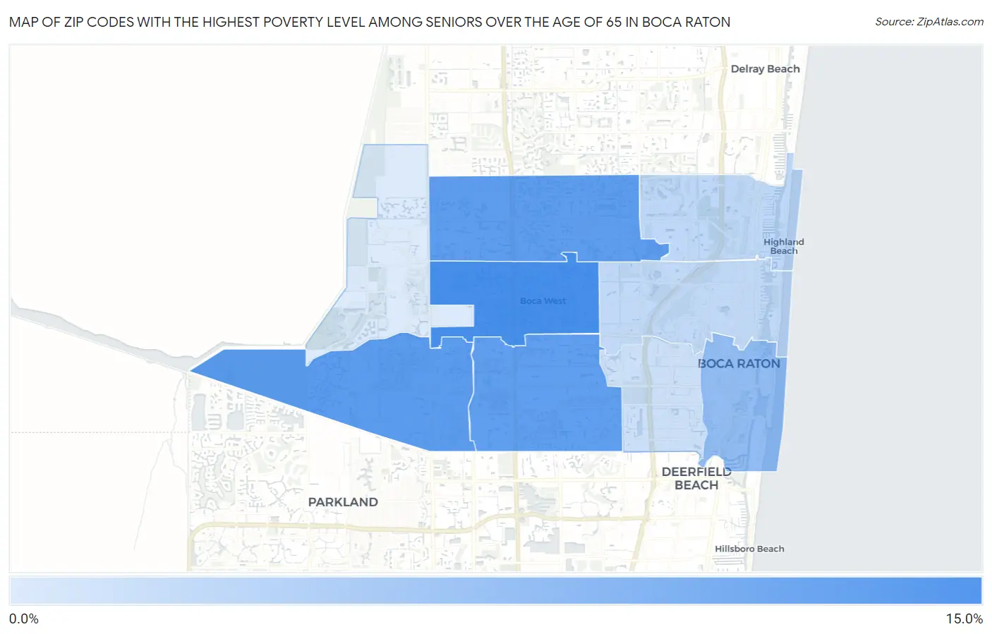 Zip Codes with the Highest Poverty Level Among Seniors Over the Age of 65 in Boca Raton Map