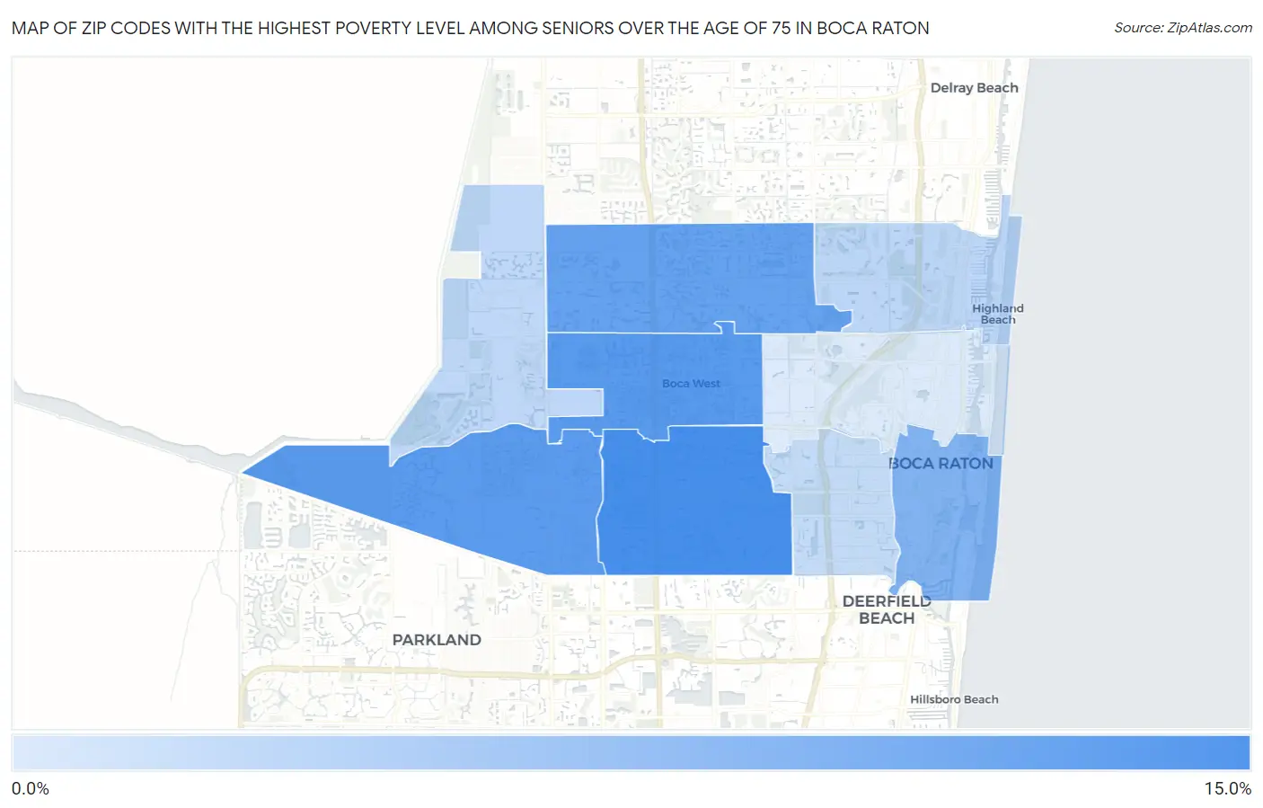 Zip Codes with the Highest Poverty Level Among Seniors Over the Age of 75 in Boca Raton Map