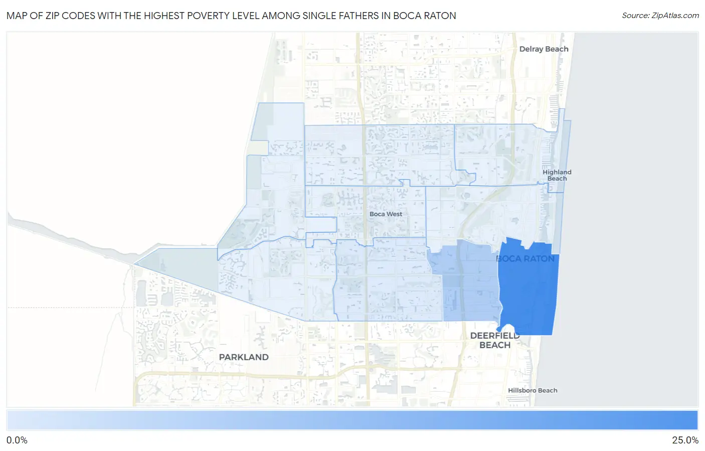 Zip Codes with the Highest Poverty Level Among Single Fathers in Boca Raton Map