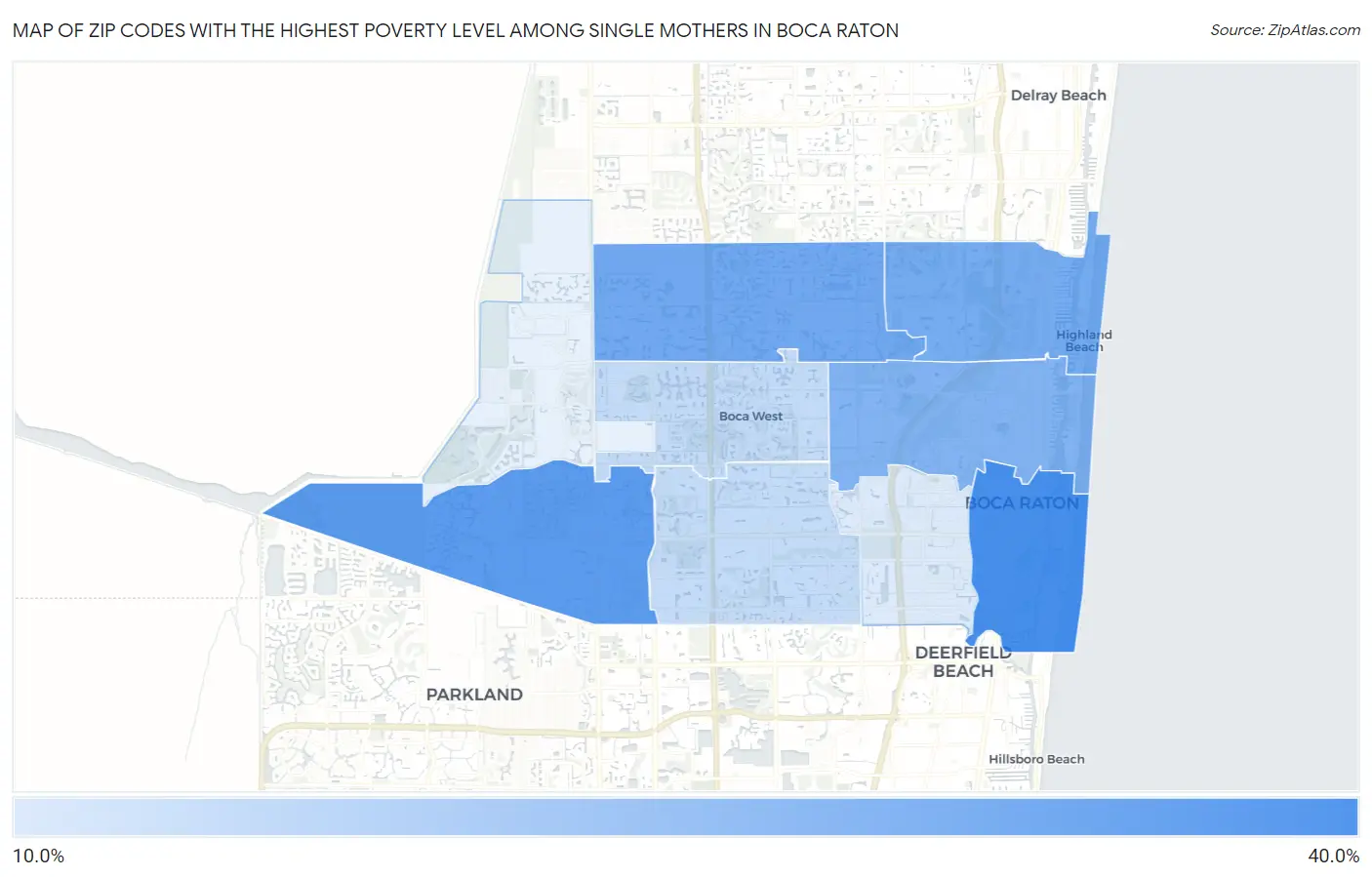 Zip Codes with the Highest Poverty Level Among Single Mothers in Boca Raton Map