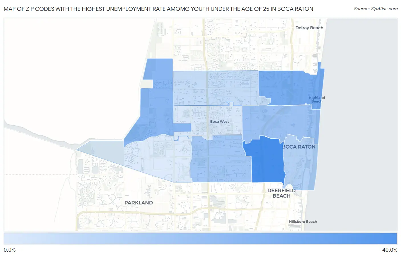 Zip Codes with the Highest Unemployment Rate Amomg Youth Under the Age of 25 in Boca Raton Map