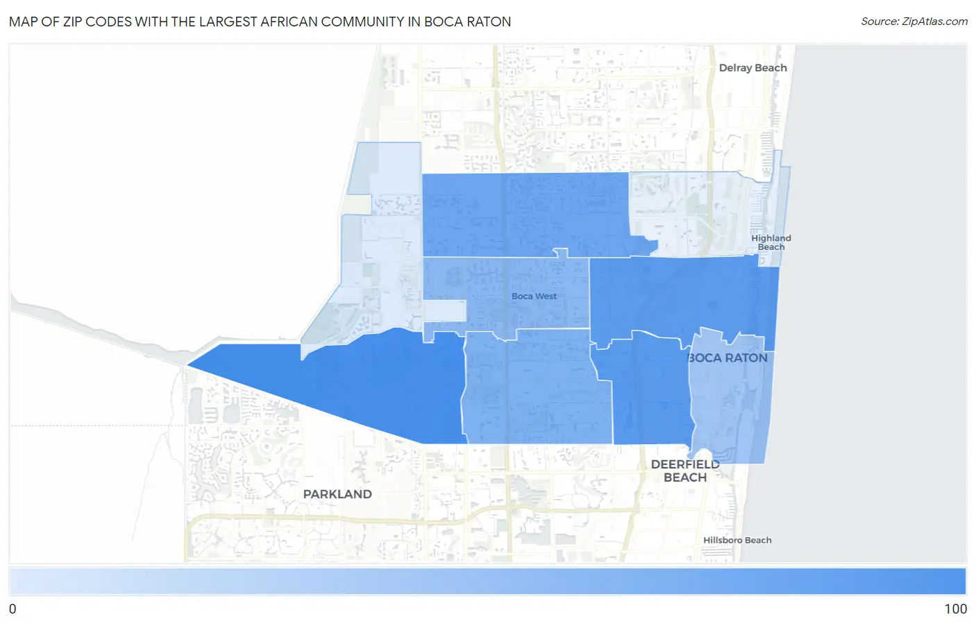Zip Codes with the Largest African Community in Boca Raton Map