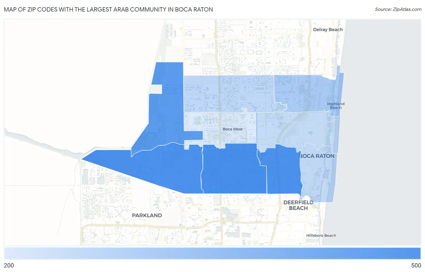 Zip Codes with the Largest Arab Community in Boca Raton Map