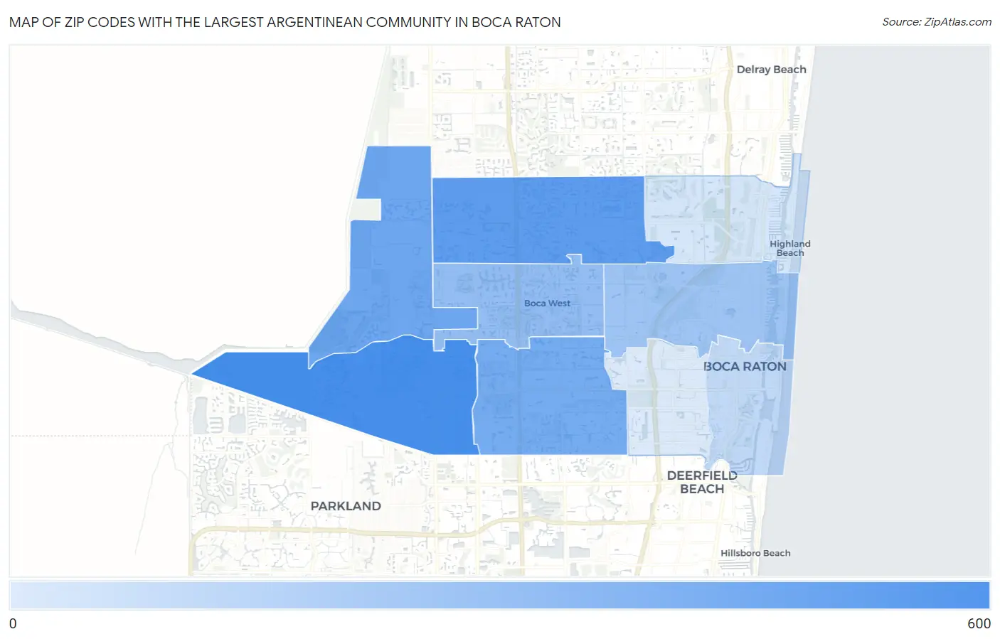 Zip Codes with the Largest Argentinean Community in Boca Raton Map