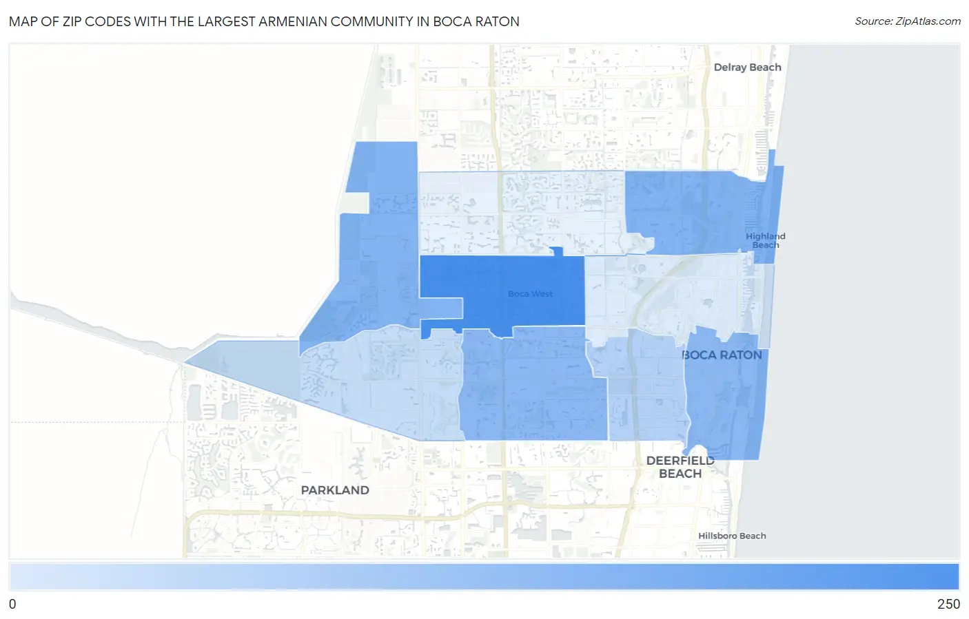 Zip Codes with the Largest Armenian Community in Boca Raton Map