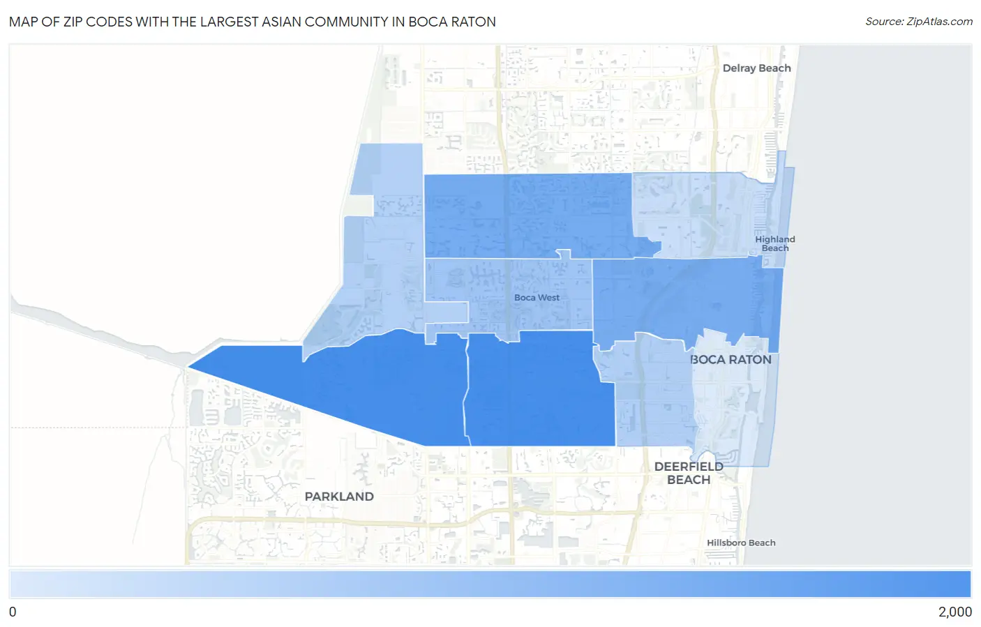 Zip Codes with the Largest Asian Community in Boca Raton Map