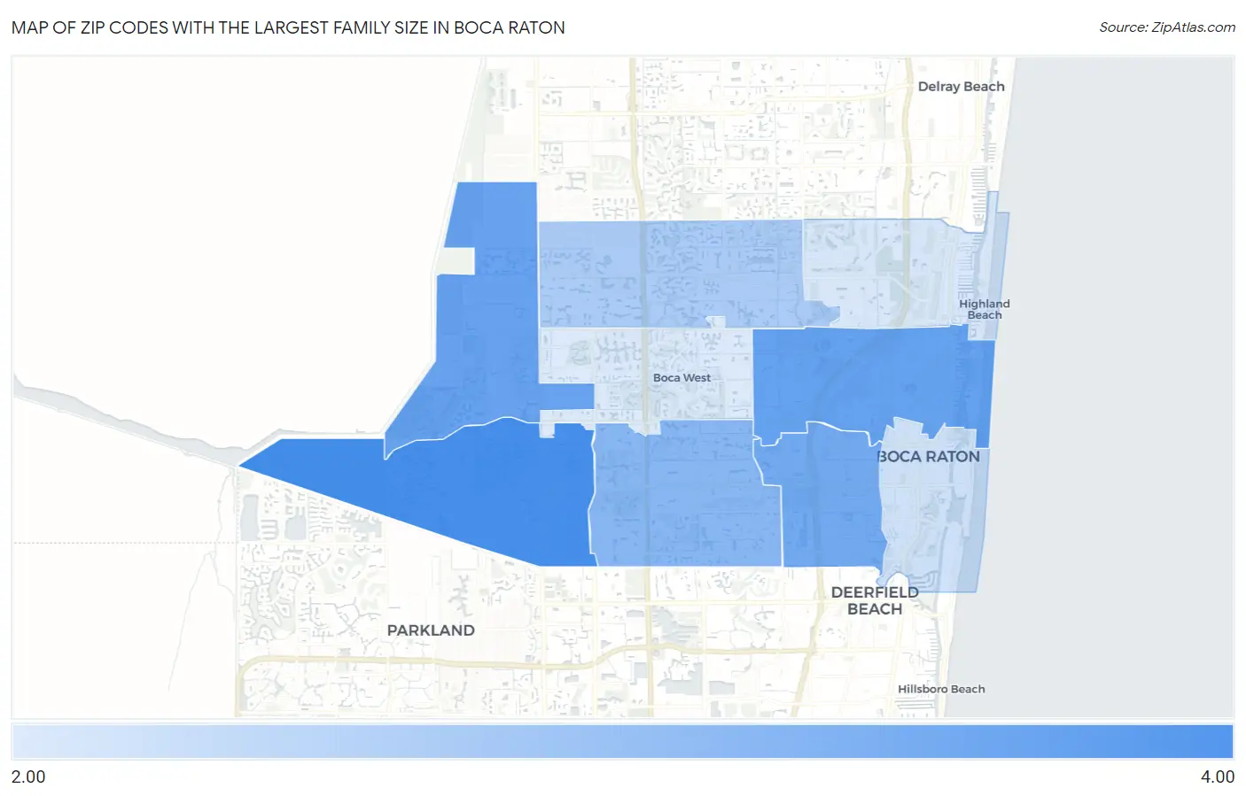 Zip Codes with the Largest Family Size in Boca Raton Map