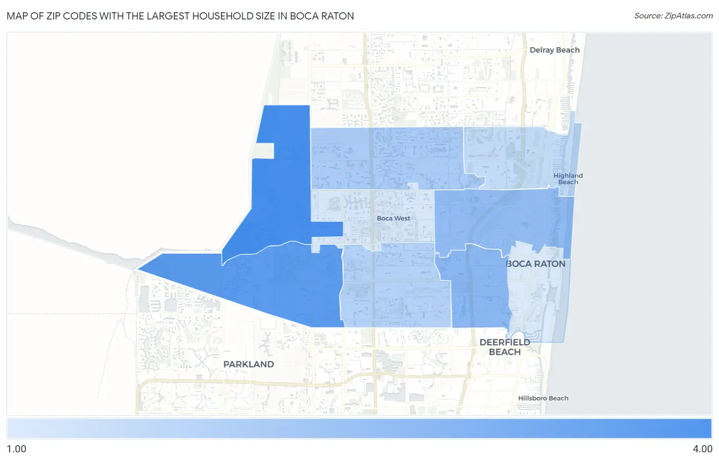 Zip Codes with the Largest Household Size in Boca Raton Map