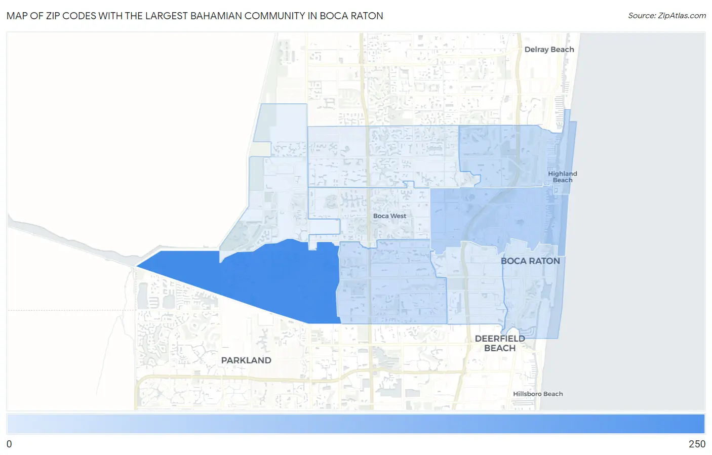 Zip Codes with the Largest Bahamian Community in Boca Raton Map