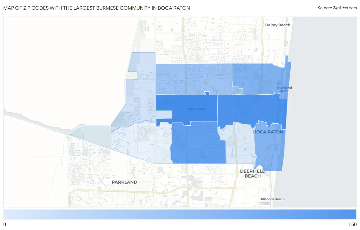 Zip Codes with the Largest Burmese Community in Boca Raton Map