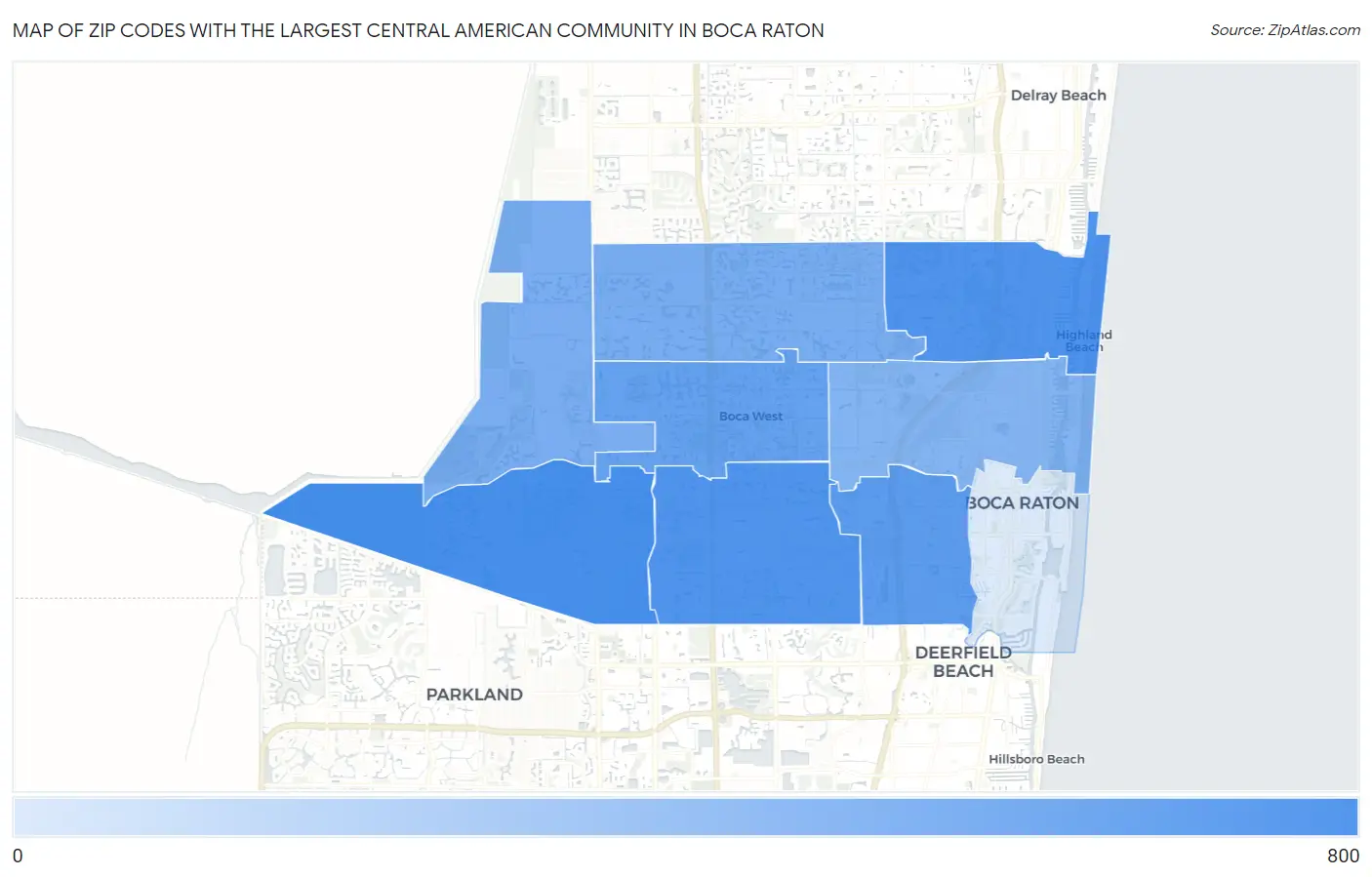 Zip Codes with the Largest Central American Community in Boca Raton Map