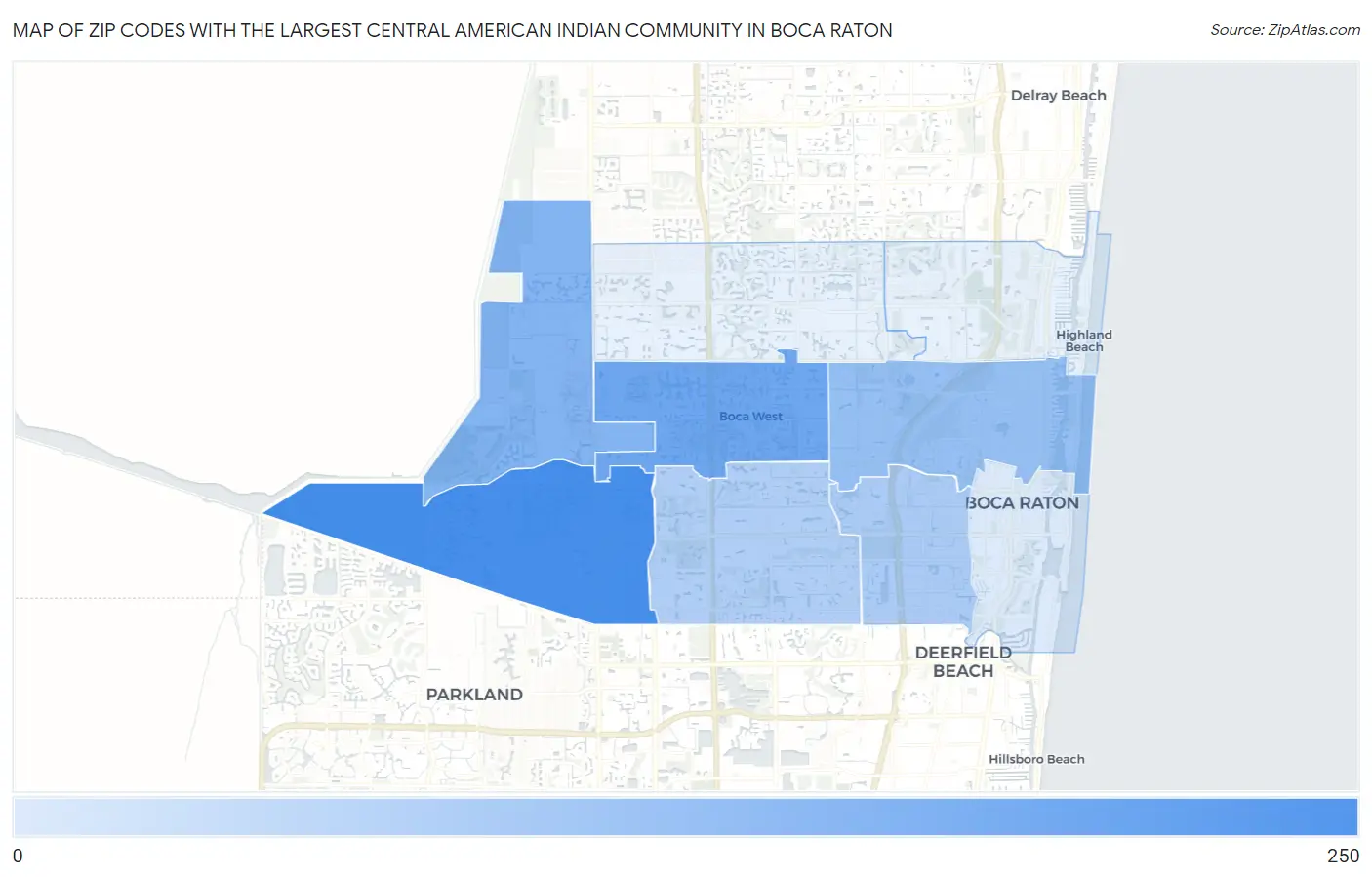 Zip Codes with the Largest Central American Indian Community in Boca Raton Map