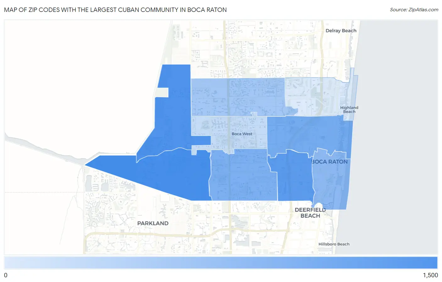 Zip Codes with the Largest Cuban Community in Boca Raton Map