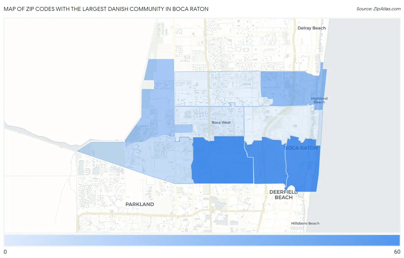 Zip Codes with the Largest Danish Community in Boca Raton Map