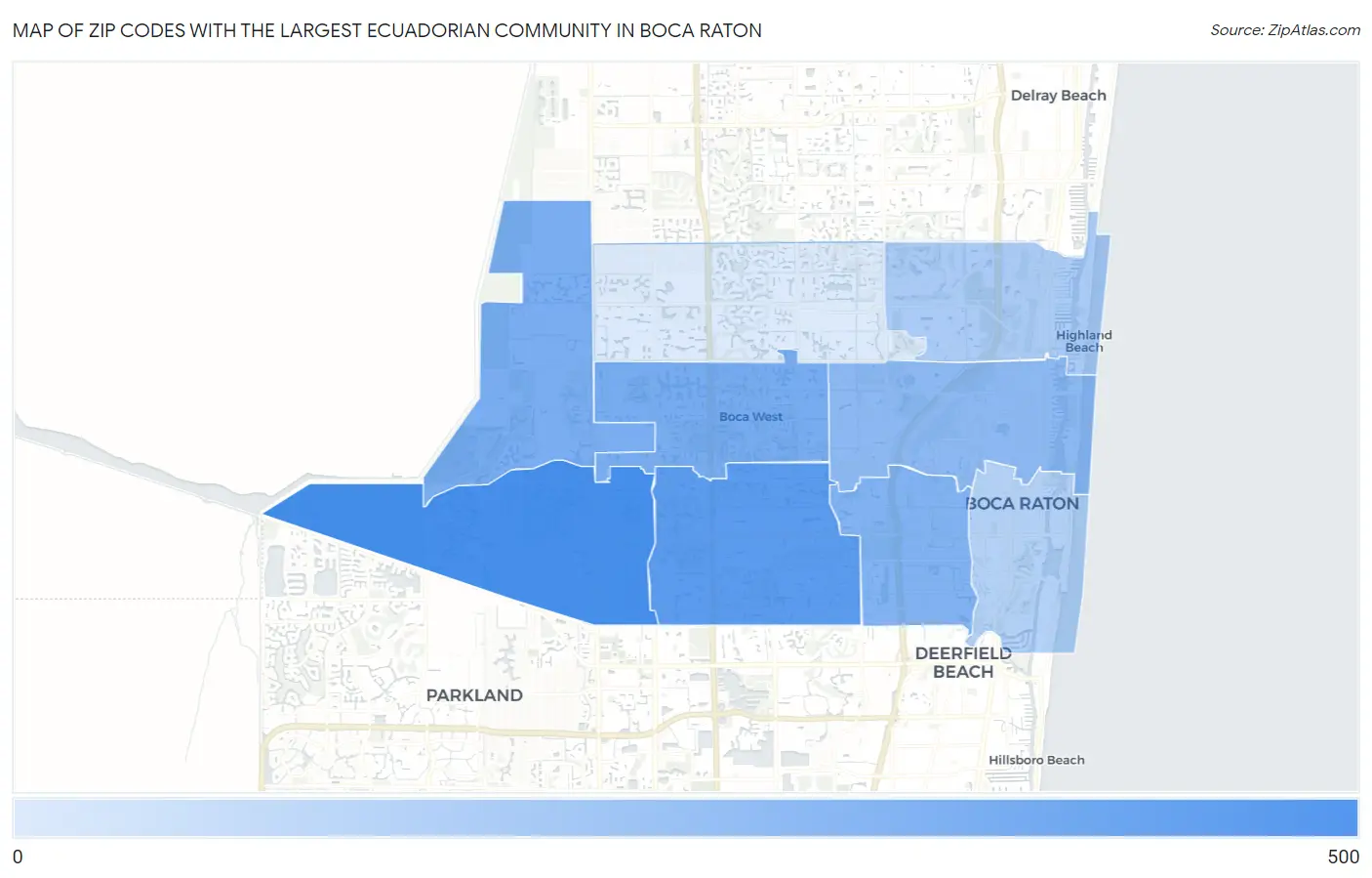 Zip Codes with the Largest Ecuadorian Community in Boca Raton Map