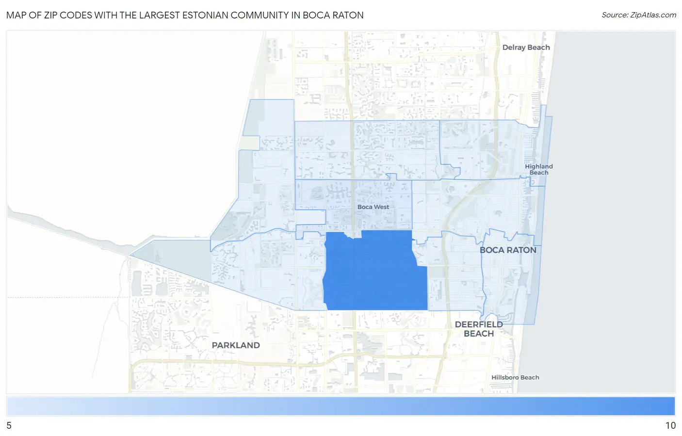 Zip Codes with the Largest Estonian Community in Boca Raton Map