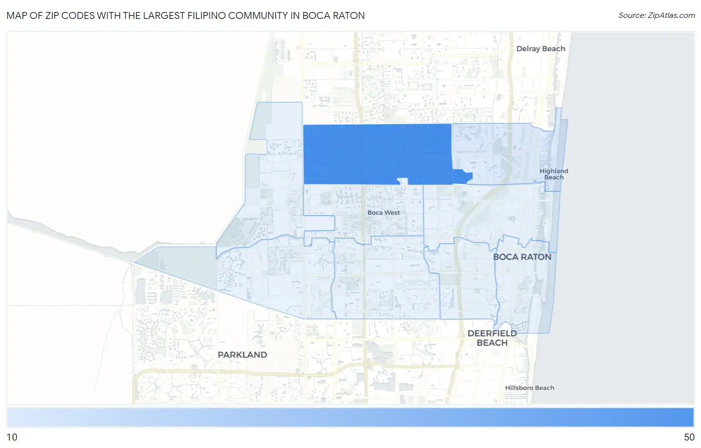 Zip Codes with the Largest Filipino Community in Boca Raton Map