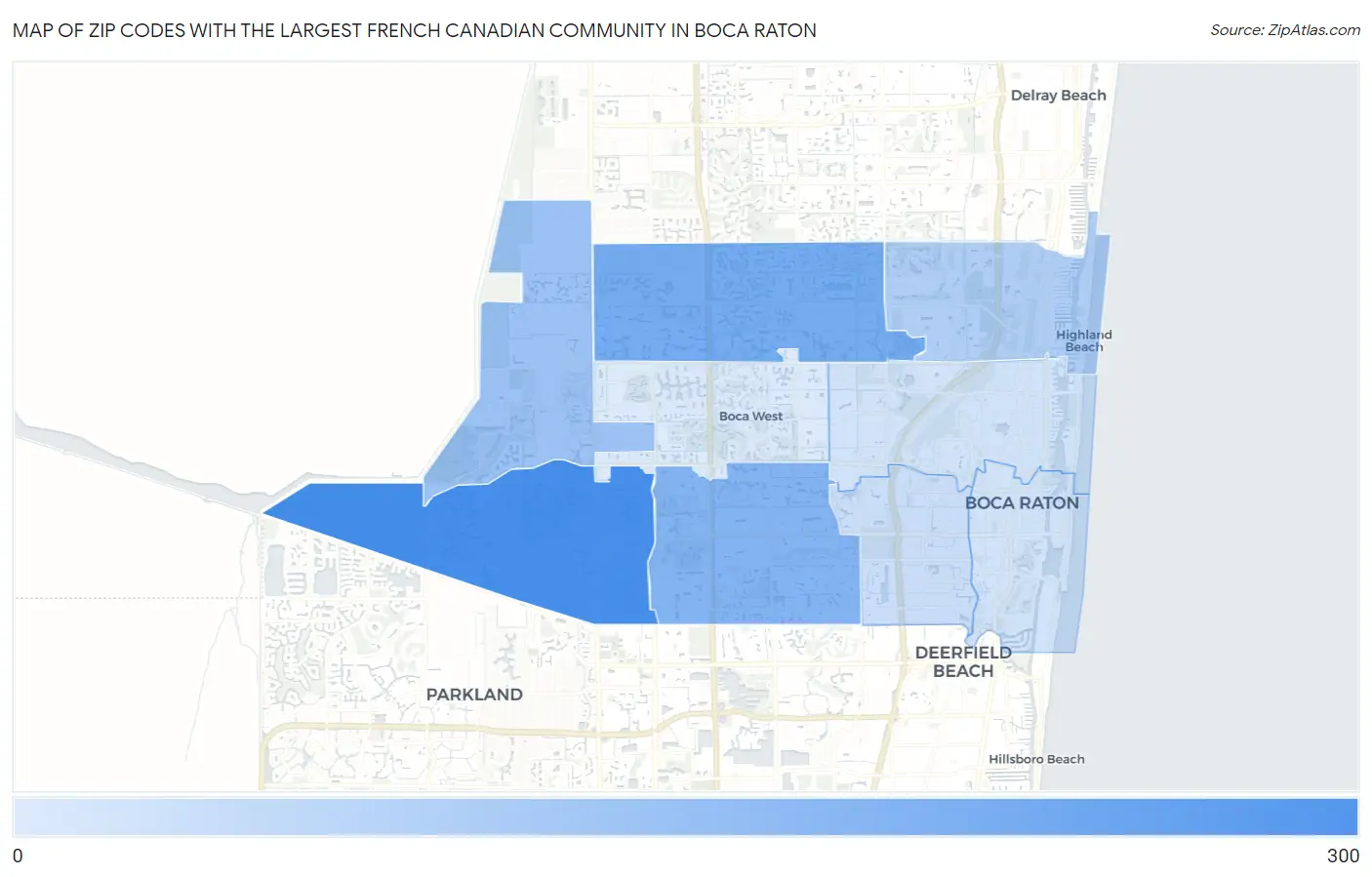 Zip Codes with the Largest French Canadian Community in Boca Raton Map
