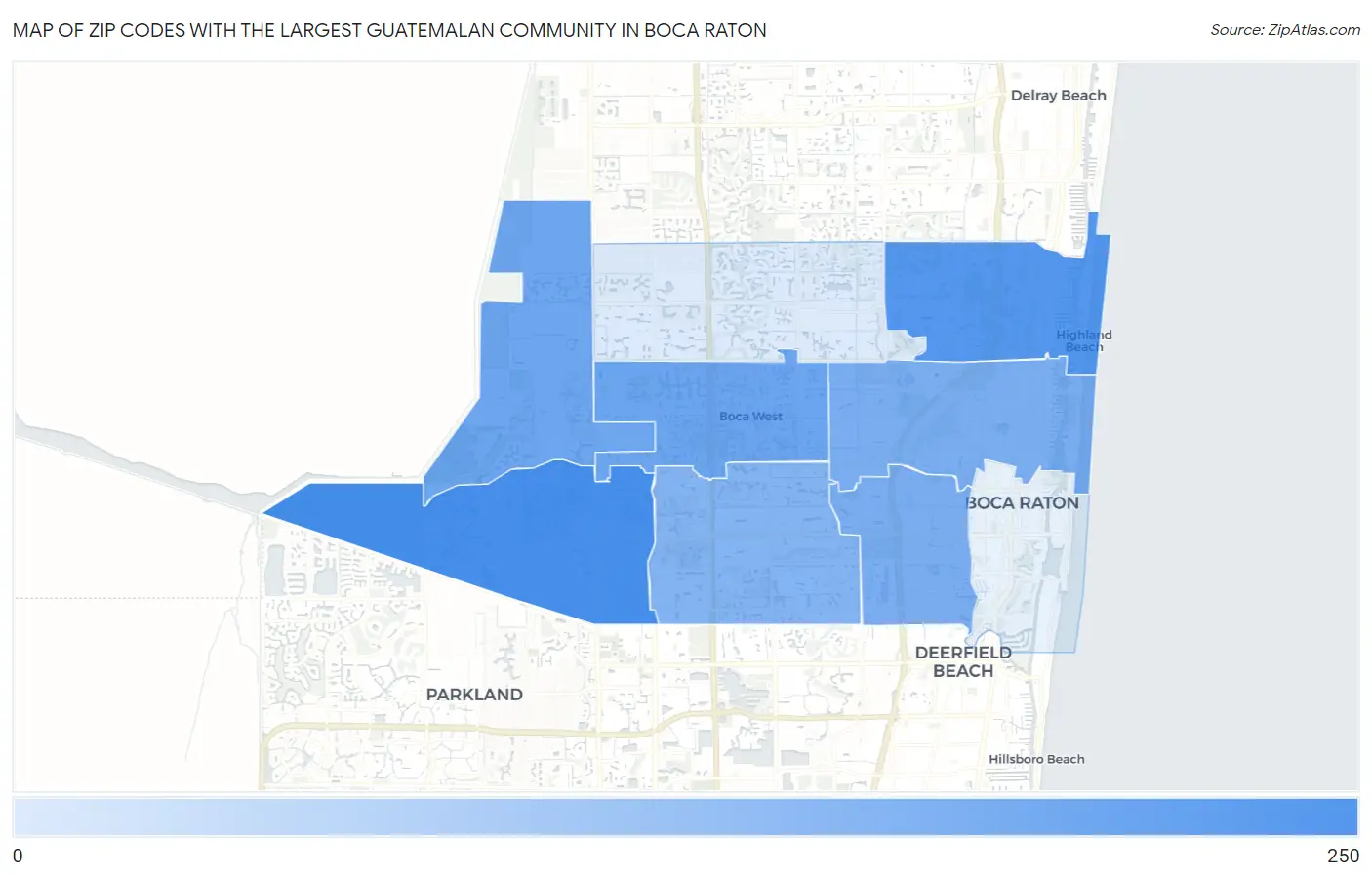 Zip Codes with the Largest Guatemalan Community in Boca Raton Map