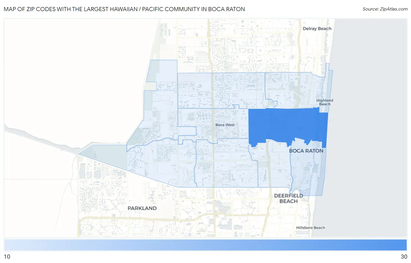Zip Codes with the Largest Hawaiian / Pacific Community in Boca Raton Map