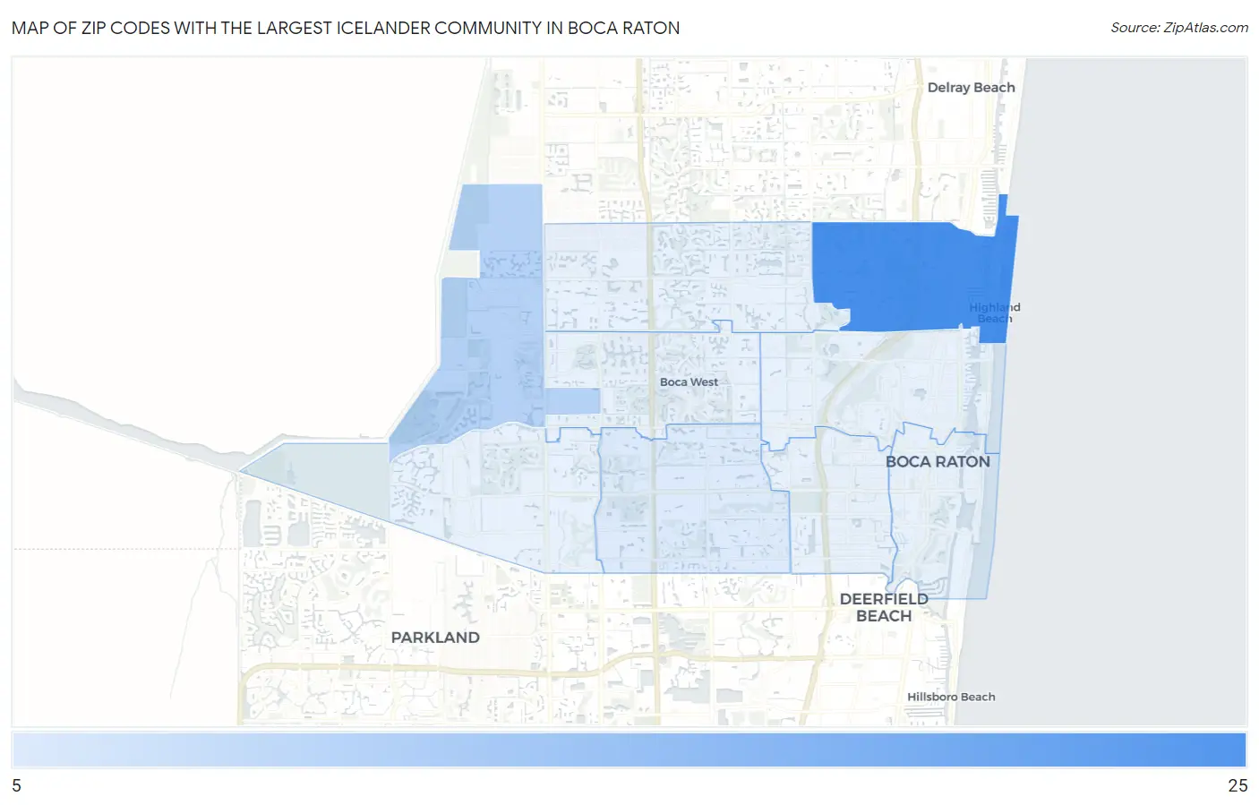 Zip Codes with the Largest Icelander Community in Boca Raton Map