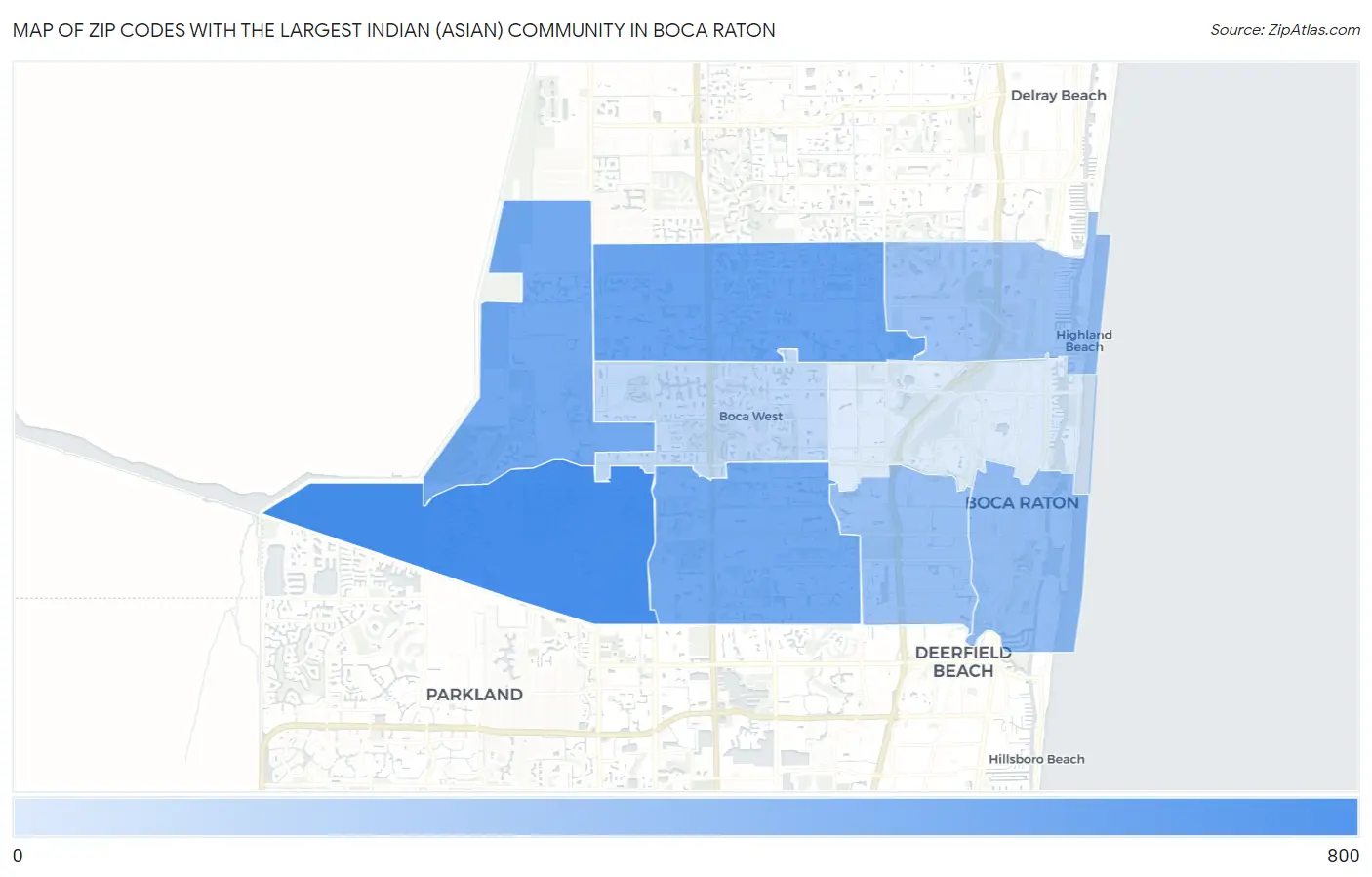 Zip Codes with the Largest Indian (Asian) Community in Boca Raton Map