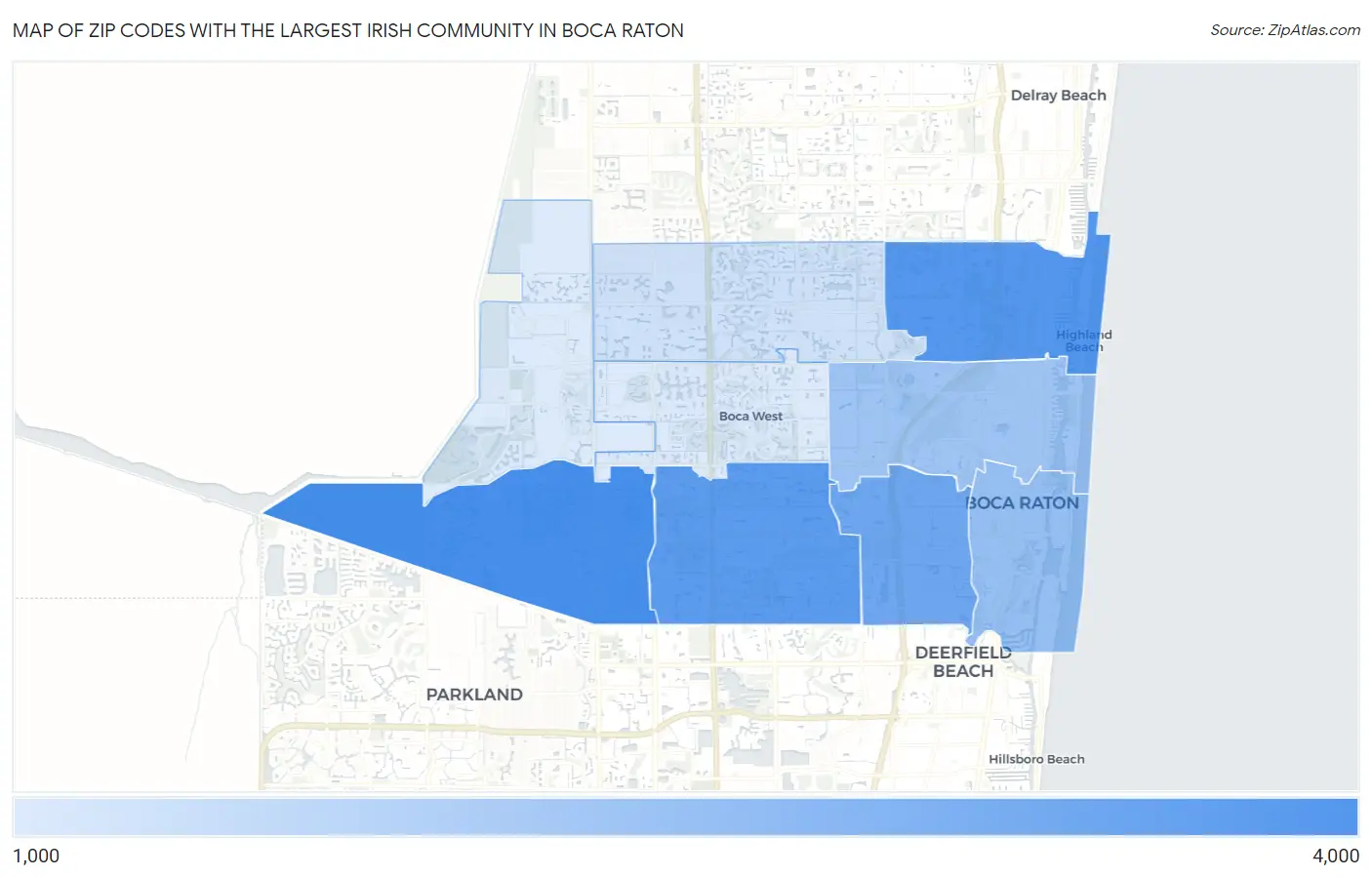 Zip Codes with the Largest Irish Community in Boca Raton Map