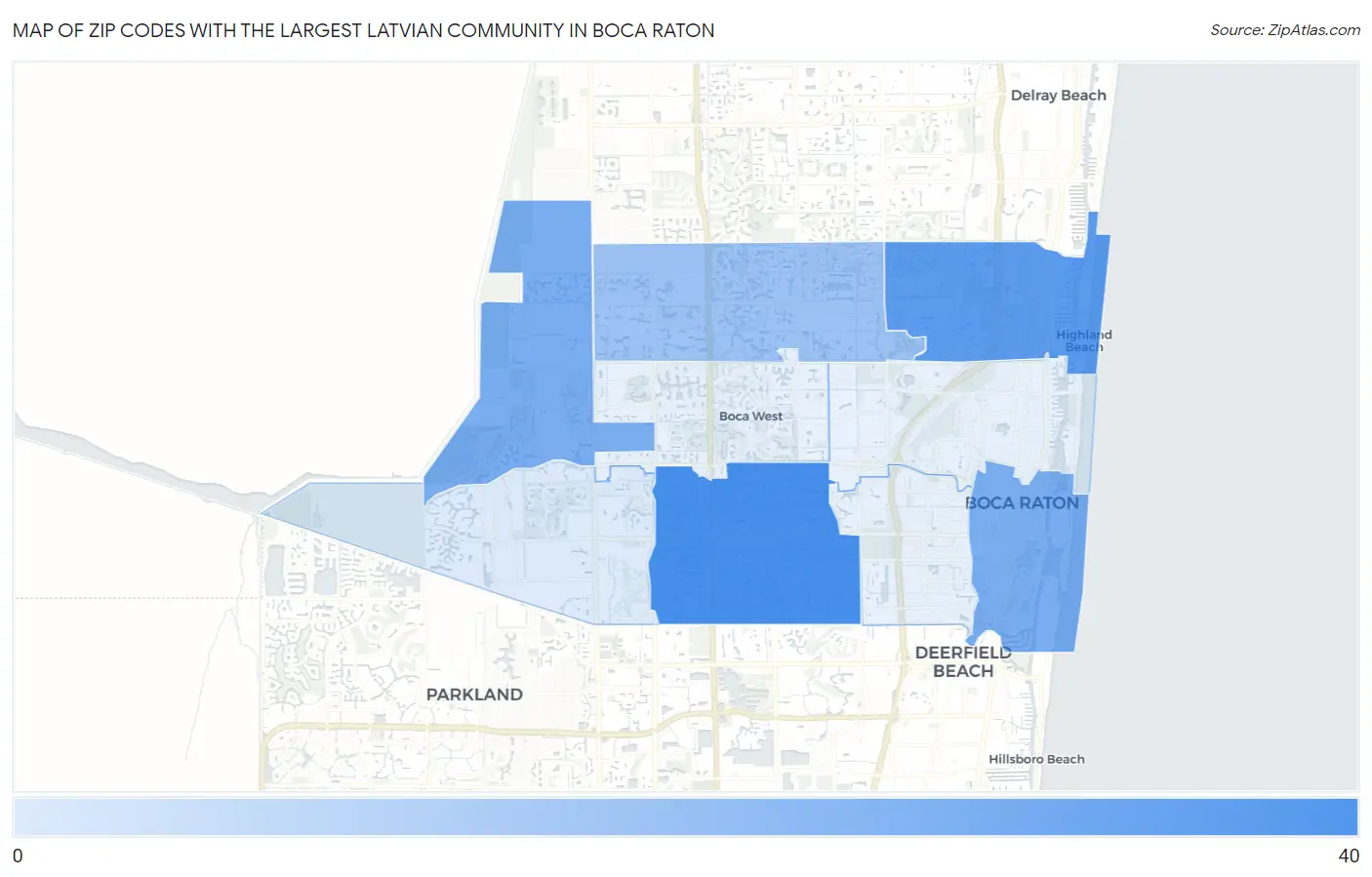 Zip Codes with the Largest Latvian Community in Boca Raton Map