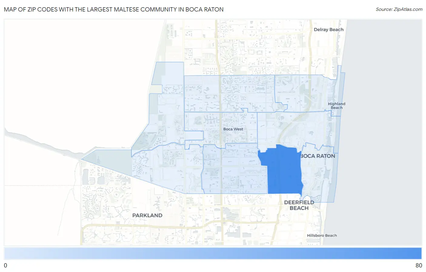 Zip Codes with the Largest Maltese Community in Boca Raton Map
