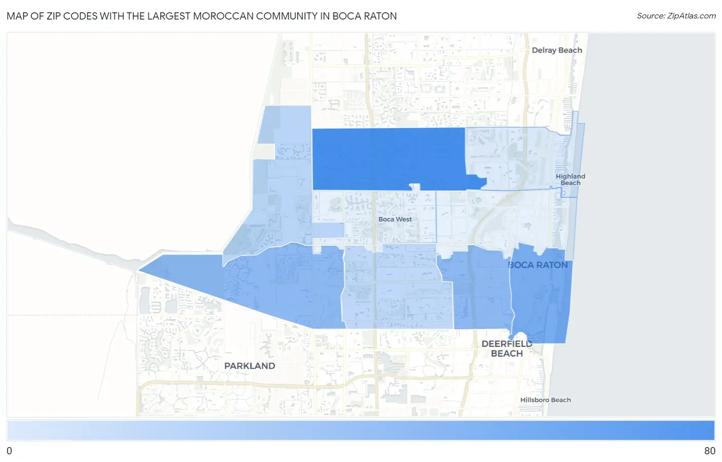 Zip Codes with the Largest Moroccan Community in Boca Raton Map