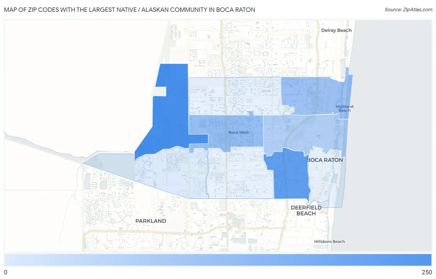 Zip Codes with the Largest Native / Alaskan Community in Boca Raton Map